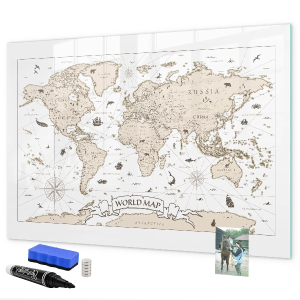Tablica do rysowania magnetyczna Mapa świata z miejscami na zdjęcia