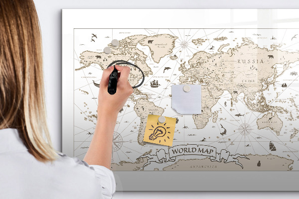 Tablica do rysowania magnetyczna Mapa świata z miejscami na zdjęcia