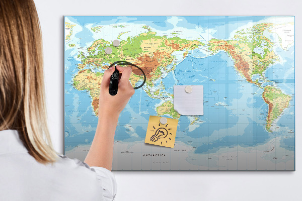 Tablica do rysowania magnetyczna Mapa świata z zdjęciami i akcesoriami