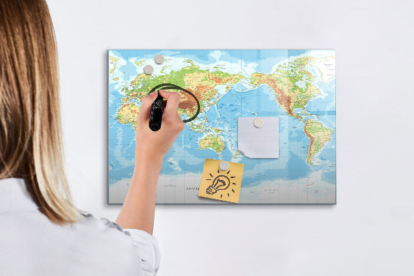 Tablica do rysowania magnetyczna Mapa świata z zdjęciami i akcesoriami