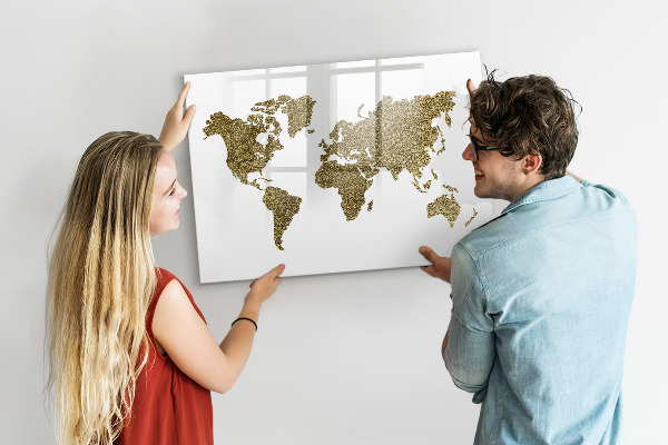Magnetyczna tablica do rysowania Mapa świata z miejscami do zdjęć