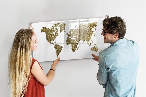 Magnetyczna tablica do rysowania Mapa świata z miejscami do zdjęć