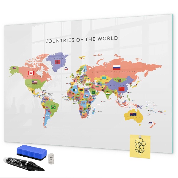 Tablica do rysowania magnetyczna Mapa świata z miejscami do zaznaczenia