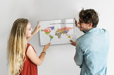 Tablica do rysowania magnetyczna Mapa świata z miejscami do zaznaczenia