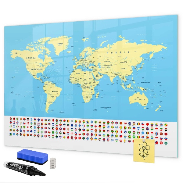 Tablica do rysowania magnetyczna Mapa świata z miejscami na zdjęcia