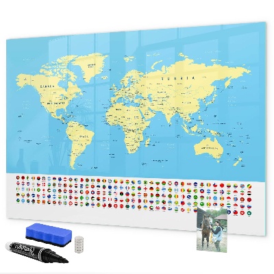 Tablica do rysowania magnetyczna Mapa świata z miejscami na zdjęcia