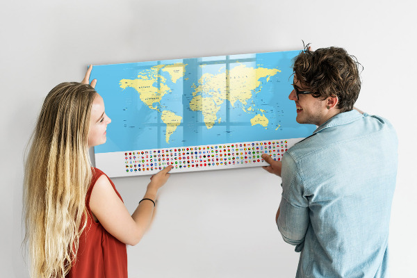 Tablica do rysowania magnetyczna Mapa świata z miejscami na zdjęcia