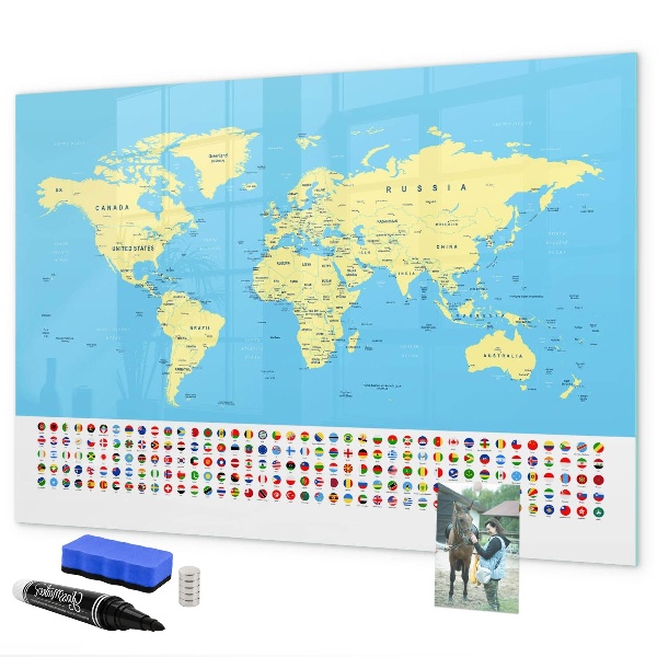 Tablica do rysowania magnetyczna Mapa świata z miejscami na zdjęcia
