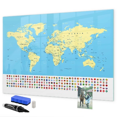 Tablica do rysowania magnetyczna Mapa świata z miejscami na zdjęcia