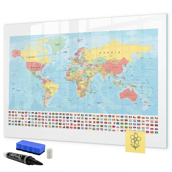 Tablica magnetyczna z pisakiem Mapa świata z miejscami do zaznaczenia