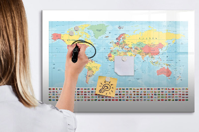 Tablica magnetyczna z pisakiem Mapa świata z miejscami do zaznaczenia