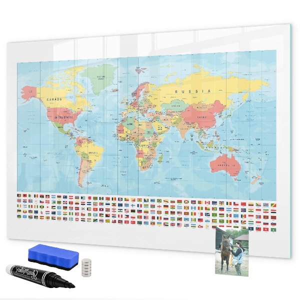 Tablica magnetyczna z pisakiem Mapa świata z miejscami do zaznaczenia