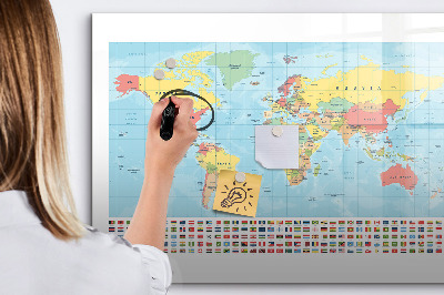 Tablica magnetyczna z pisakiem Mapa świata z miejscami do zaznaczenia