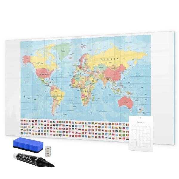 Tablica magnetyczna z pisakiem Mapa świata z miejscami do zaznaczenia