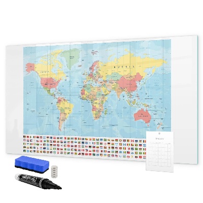 Tablica magnetyczna z pisakiem Mapa świata z miejscami do zaznaczenia