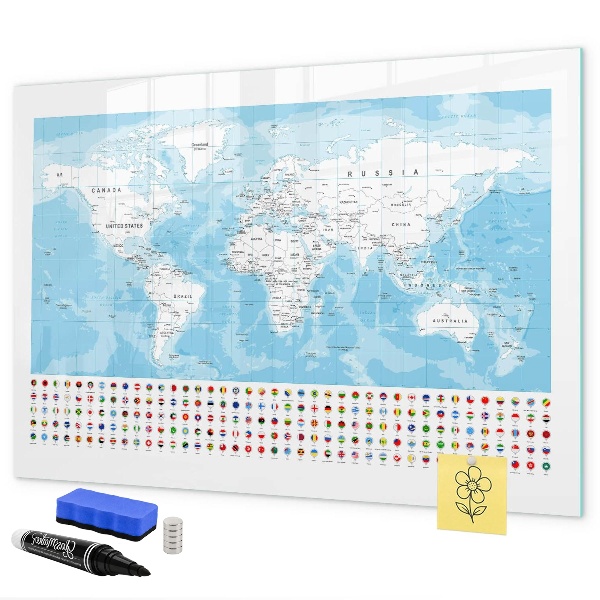 Tablica do rysowania magnetyczna Mapa świata z miejscami do oznaczenia