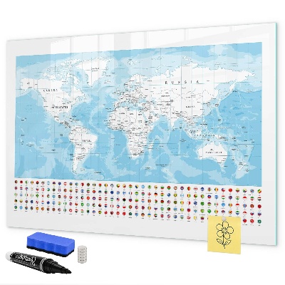 Tablica do rysowania magnetyczna Mapa świata z miejscami do oznaczenia
