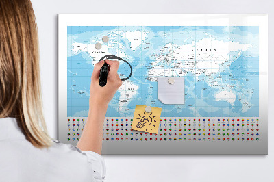 Tablica do rysowania magnetyczna Mapa świata z miejscami do oznaczenia