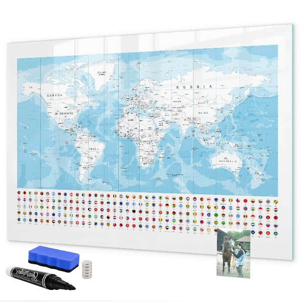 Tablica do rysowania magnetyczna Mapa świata z miejscami do oznaczenia