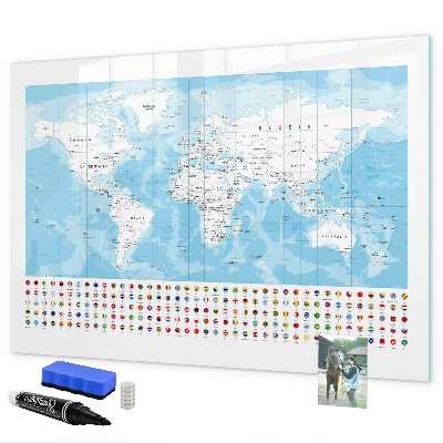 Tablica do rysowania magnetyczna Mapa świata z miejscami do oznaczenia