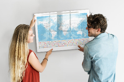 Tablica do rysowania magnetyczna Mapa świata z miejscami do oznaczenia