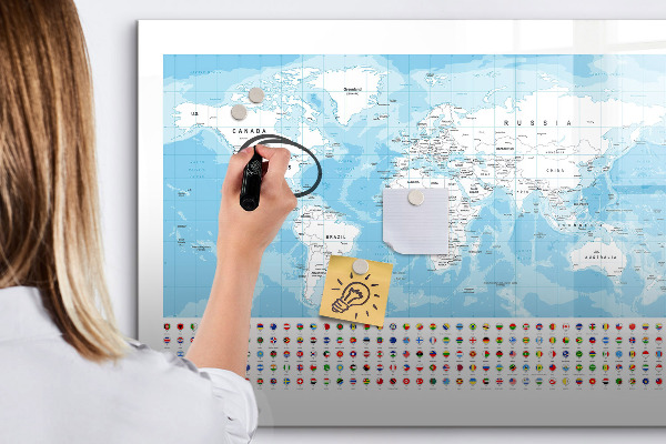 Tablica do rysowania magnetyczna Mapa świata z miejscami do oznaczenia
