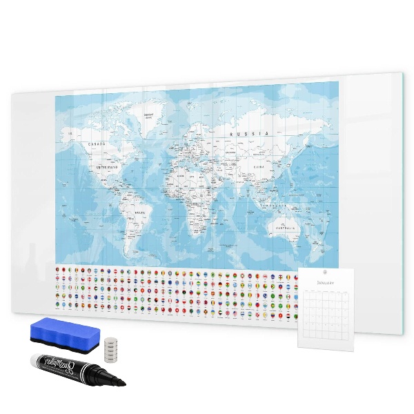 Tablica do rysowania magnetyczna Mapa świata z miejscami do oznaczenia
