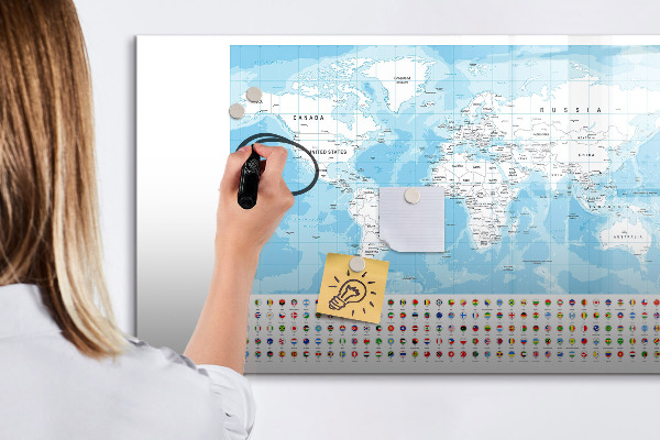 Tablica do rysowania magnetyczna Mapa świata z miejscami do oznaczenia
