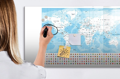 Tablica do rysowania magnetyczna Mapa świata z miejscami do oznaczenia