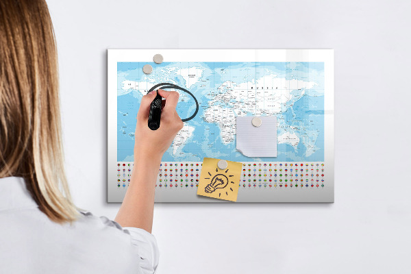 Tablica do rysowania magnetyczna Mapa świata z miejscami do oznaczenia