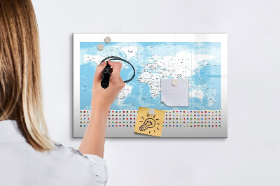 Tablica do rysowania magnetyczna Mapa świata z miejscami do oznaczenia