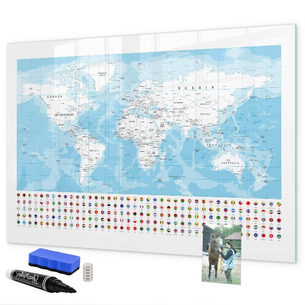 Tablica do rysowania magnetyczna Mapa świata z miejscami do oznaczenia