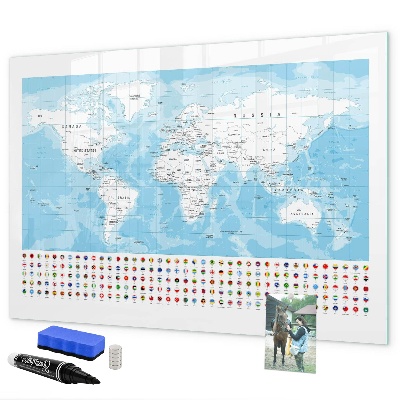 Tablica do rysowania magnetyczna Mapa świata z miejscami do oznaczenia