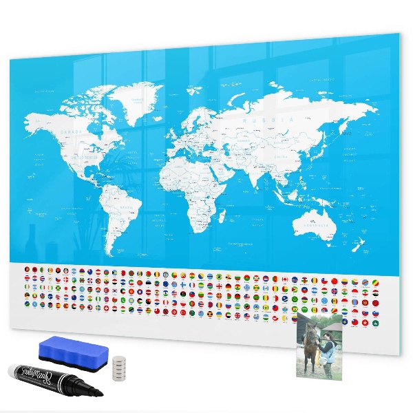 Magnetyczna tablica do rysowania Mapa świata z miejscami do zdjęć