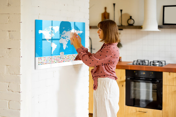 Magnetyczna tablica do rysowania Mapa świata z miejscami do zdjęć