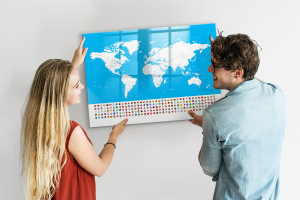 Magnetyczna tablica do rysowania Mapa świata z miejscami do zdjęć