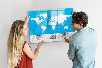 Magnetyczna tablica do rysowania Mapa świata z miejscami do zdjęć
