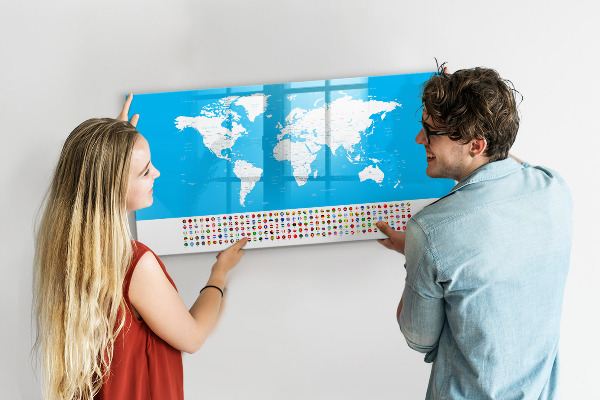 Magnetyczna tablica do rysowania Mapa świata z miejscami do zdjęć