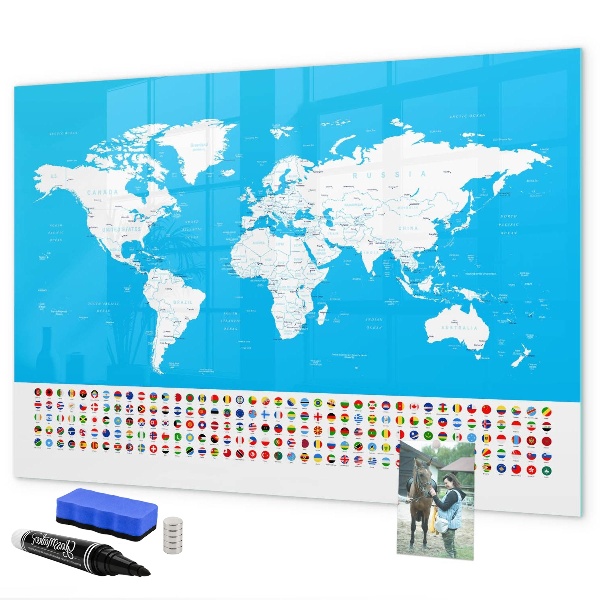 Magnetyczna tablica do rysowania Mapa świata z miejscami do zdjęć