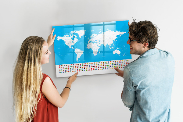 Magnetyczna tablica do rysowania Mapa świata z miejscami do zdjęć