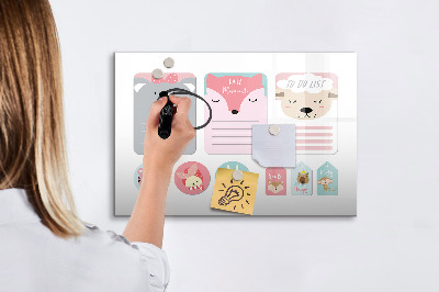 Tablica magnetyczna z pisakiem Kolorowy planner z motywami zwierząt
