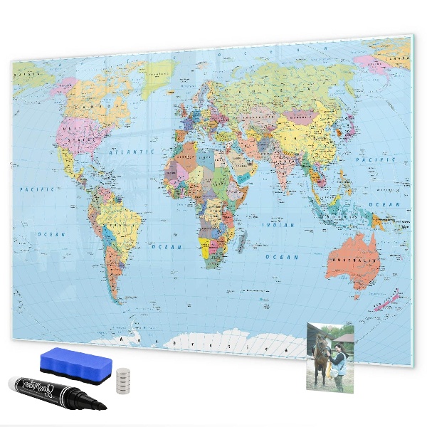Magnetyczna tablica do rysowania Mapa świata z osobistymi zdjęciami