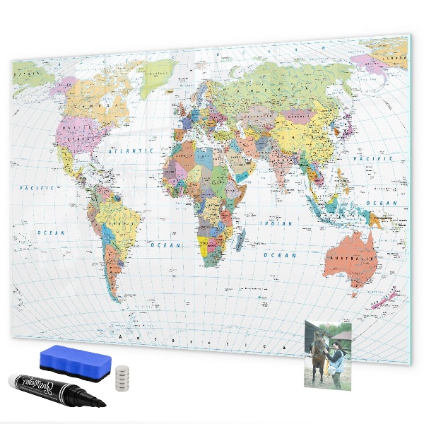 Tablica do rysowania magnetyczna Mapa świata z osobistymi zdjęciami
