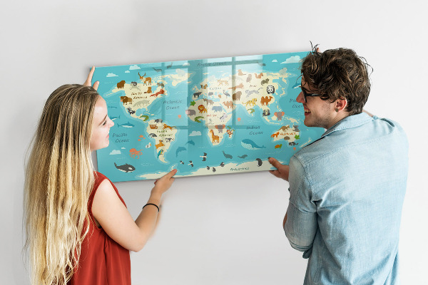 Tablica do rysowania magnetyczna Mapa świata z ilustracjami i zdjęciami