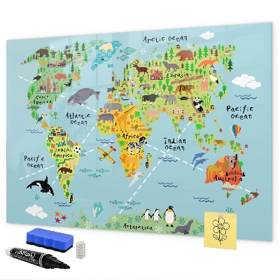 Tablica do rysowania magnetyczna Mapa świata z miejscami do zdjęć