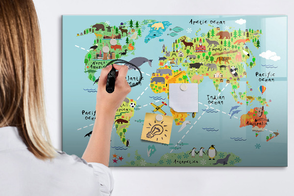 Tablica do rysowania magnetyczna Mapa świata z miejscami do zdjęć