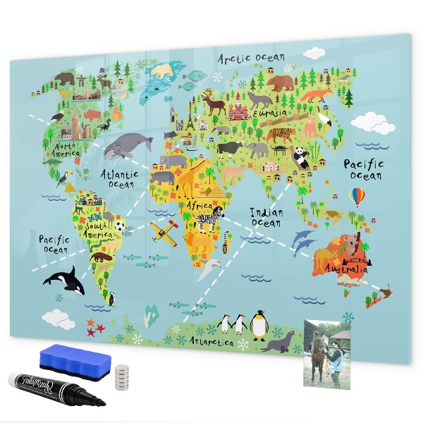 Tablica do rysowania magnetyczna Mapa świata z miejscami do zdjęć