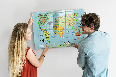 Tablica do rysowania magnetyczna Mapa świata z miejscami do zdjęć