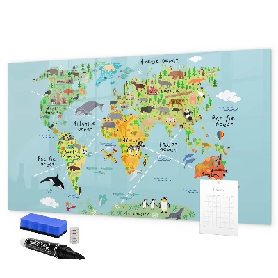 Tablica do rysowania magnetyczna Mapa świata z miejscami do zdjęć