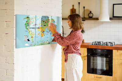 Tablica do rysowania magnetyczna Mapa świata z miejscami do zdjęć
